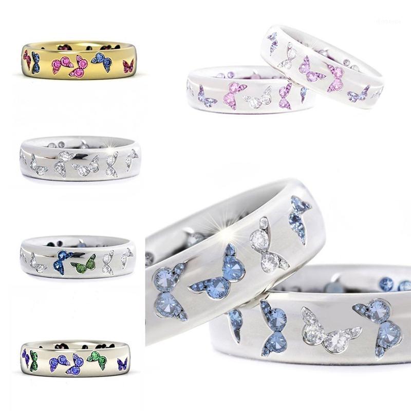 

Fashion Silver Color Crystal Butterfly Rings for Women Cute Multicolor Zircon Anniversary Ring Cocktail Party Jewelry Gifts1