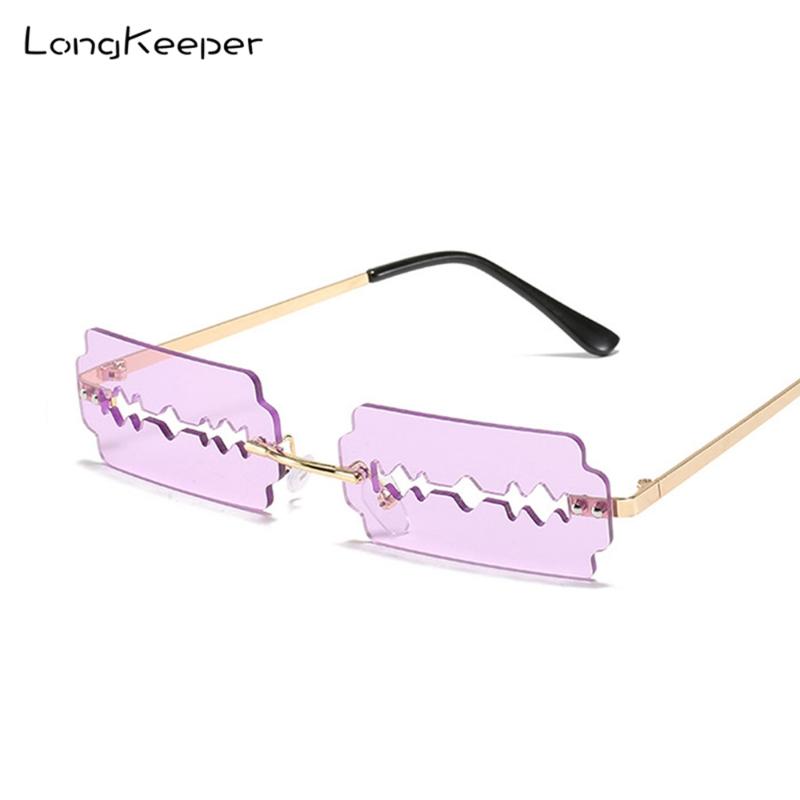 

LongKeeper Fashion Rimless Sunglasses Women Trendy Razor Blade Sun Glasses Men Frameless Punk Glasses Shades UV400