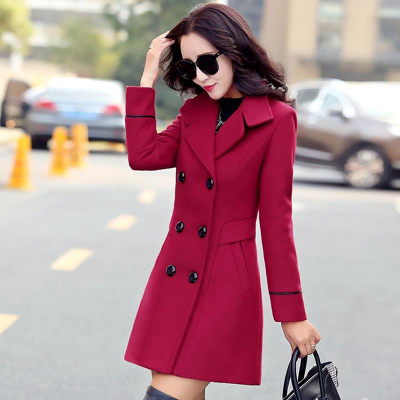 

Women Wool Double Breasted Coat Elegant Long Sleeve Work Office Fashion Jacket abrigos mujer invierno 2020 W724, Blue