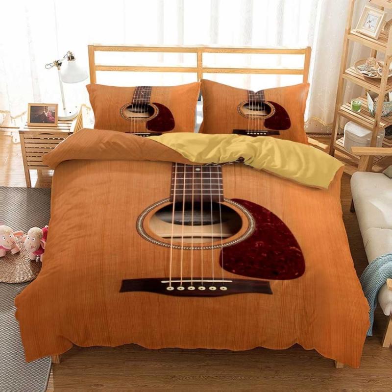 

Guitar Music Series Double Bedding Set Queen King Size Black/Blue/Brown Duvet Cover With Pillowcase 3pcs Bed Linen Set, As picture