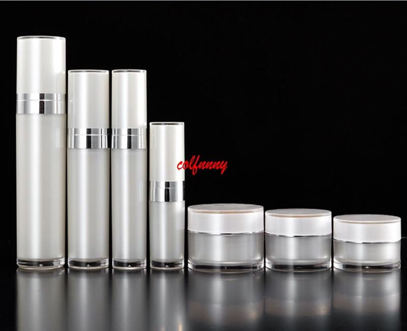

Elegant Acrylic Cream Jar 15ml 30ml 60ml 120ml Airless Vacuum Silver Lotion Pump Bottle Pearl White Empty Cosmetic F042402