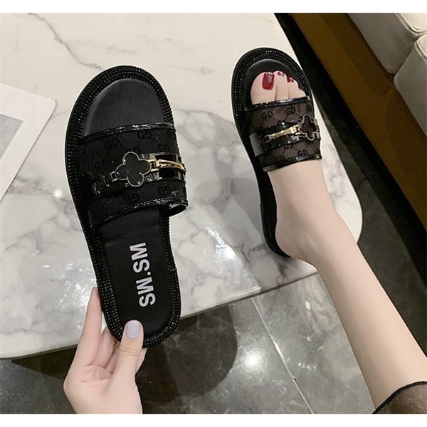 

Summer Women slippers wear 2020 new comfortable fashion flat bottom student cute sandals crystal women shoes zapatillas mujer X1020, Black