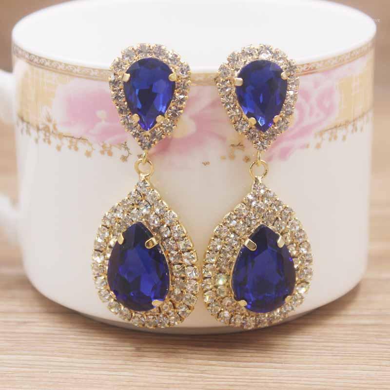 

hot sell jewelry rhinestone earrings Dangle Earring golden green/clear/yellow/red/royal/blue stone luxury crystal earring1
