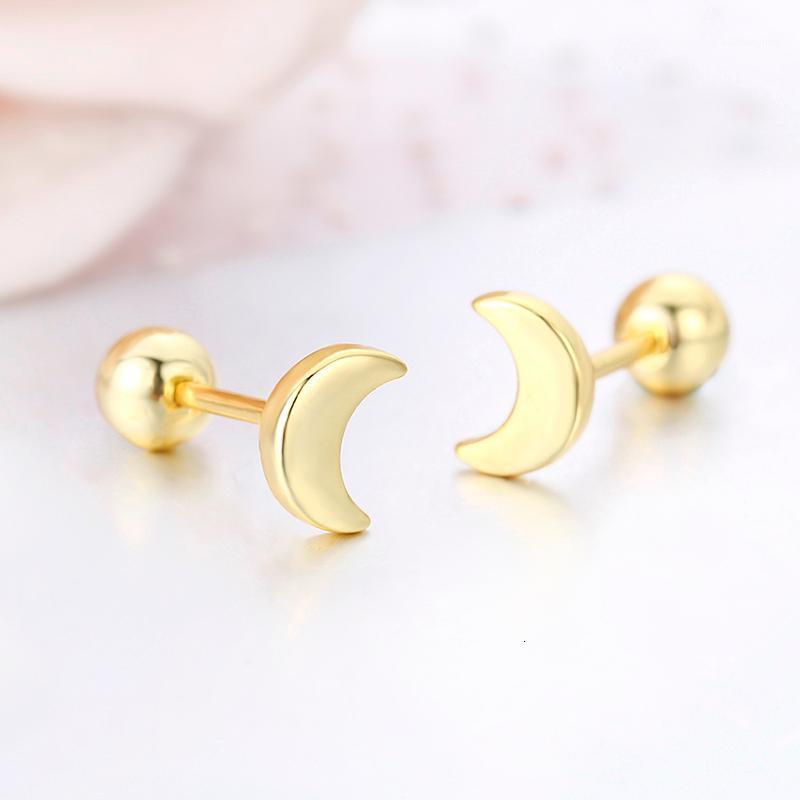 

SJCHO-203 Cute Small Crescent Moon Screw Back Stud Earrings For Women Kids Girls Gold Color Piercing Jewelry Oorbellen, Golden;silver