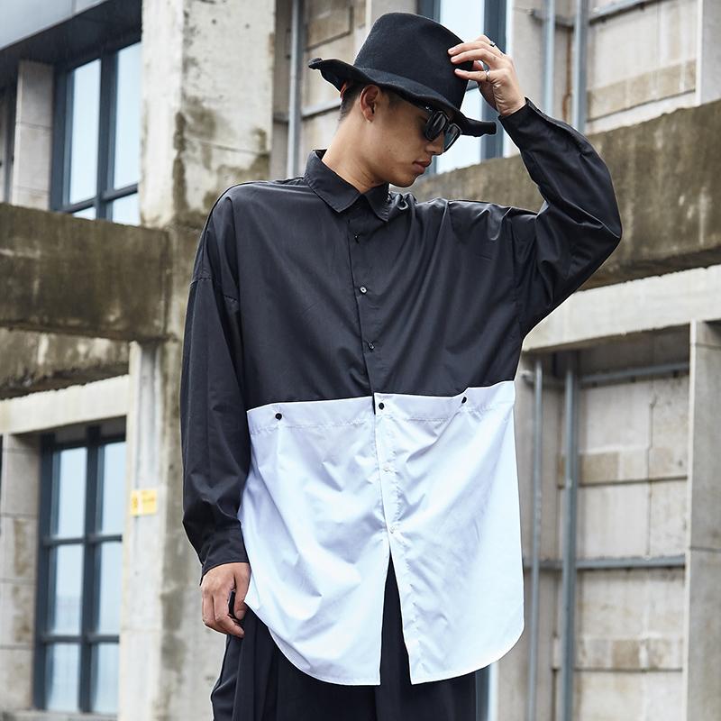 

Fashion Men Long Sleeve Casual Shirt Male Women Stage Clothing Japan Streetwear Hip Hop Party Mens Shirts Casual Slim Fit B70, White black y034