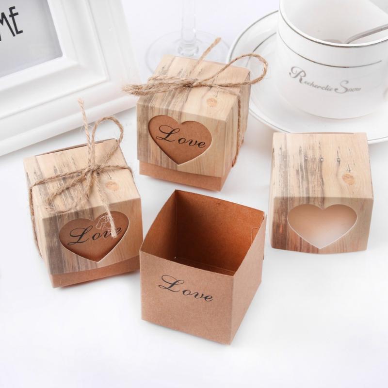 

10pcs / lot Romantic Vintage Baby Shower Kraft Paper Candy Boxes Gifts Bag