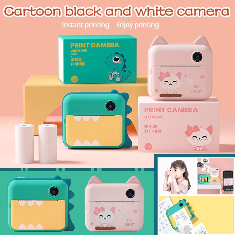 

40# Hd 1200w Front And Rear Dual Camera Cartoon Thermal Printing Camera With Thermal Photo Paper Toys Birthday Gifts