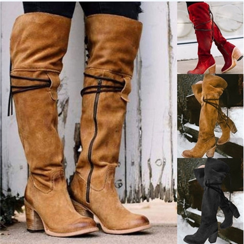 

Women's Sexy High Heels Shoes Lace Up to Winter's Knee High-size Hot 35-43 2021 Fashion Boots M1ty, Black