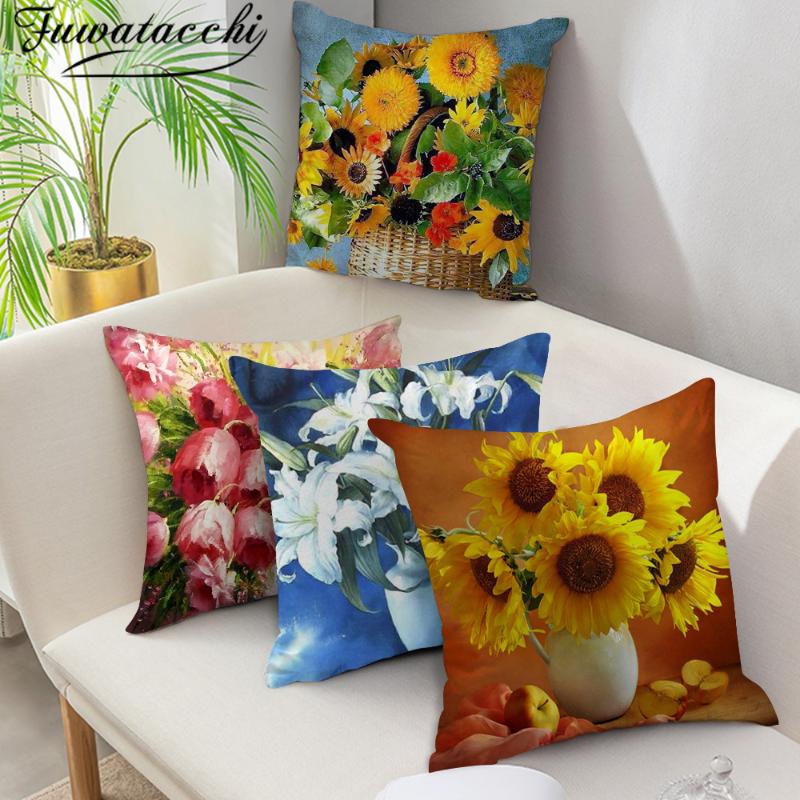 

Fuwatacchi Double Side Pillow Cover Rose Cushion Cover Printed Throw Pillowcase for Home Sofa and Car Decorative Pillow 45x45cm, Pc14586