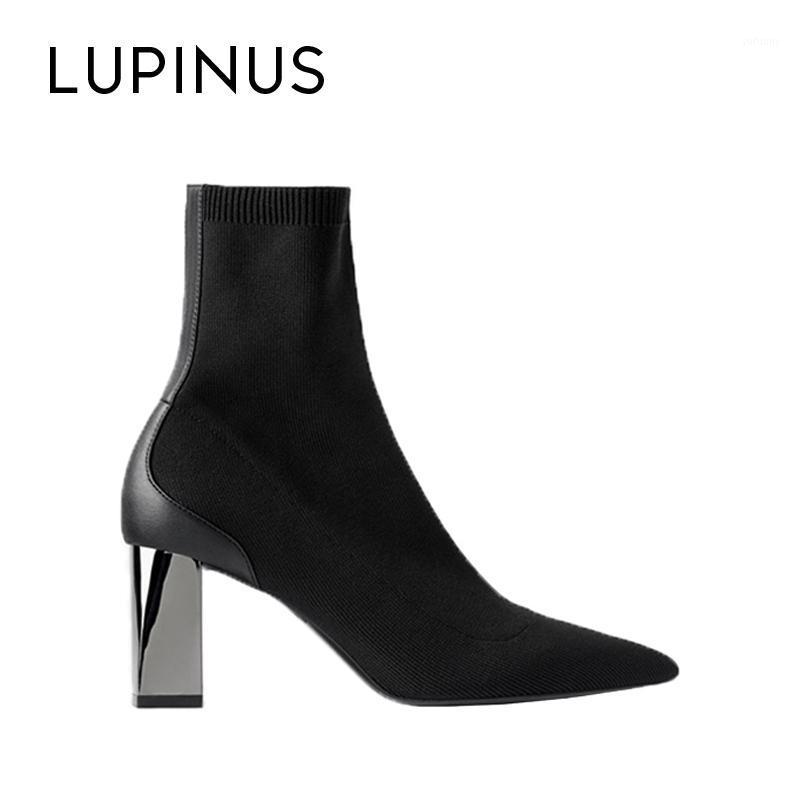 

Lupinus Fashion Socks Boots For Women 2020New Design Stretch Fabrics Women Ankle Boots Chic Silver heel1, Black
