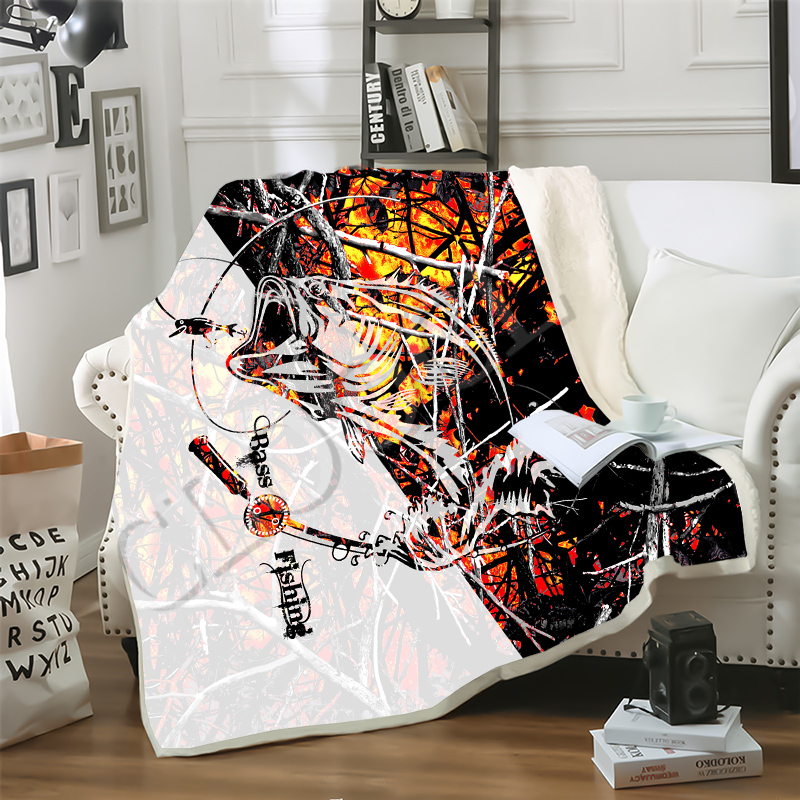 

CLOOCL Blankets Fish Animal Fishing 3D Print Street Style Sofa Travel Throw Blanket Teens Plush Quilt