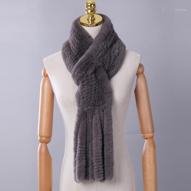 

New Winter Women's Genuine Real Rex Fur Hand Knitted Scarf Scarfs Cowl Ring Scarves Wraps Snood Street Fashion Tassel1