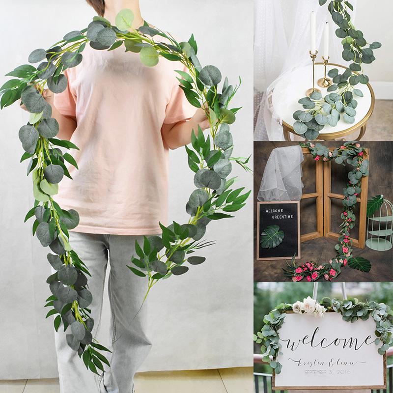 

Artificial Green Eucalyptus Willow Leaves DIY Flower Garland Vine Wedding Home Party Decoration Table Wall Floral Leaves Decor, 2.3m-g04