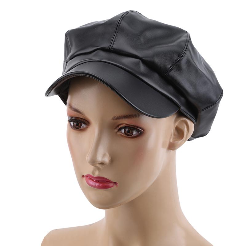 

PU Leather Octagonal Cap Newsboy Cap Retro Literary Female Snapback Leisure Hat Accessories, Red