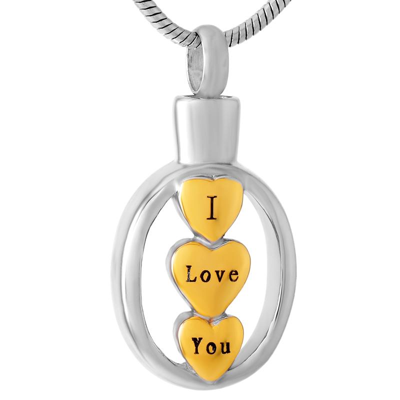 

9105 Engravable I Love You Three Heart Cremation Necklace Ashes Holder Keepsake Stainless Steel Memorial urn pendant jewelry