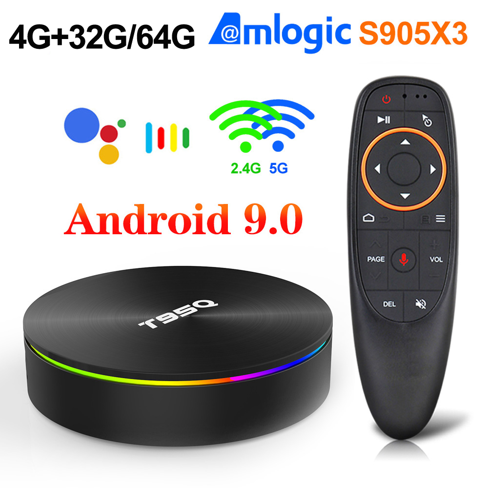 

T95Q Android 9.0 Smart TV Box Amlogic S905X3 Quad Core CPU 5G Wifi 4K H.265 4G 32G Set Top Box 4G64G Bluetooth Media Player Colorful Light