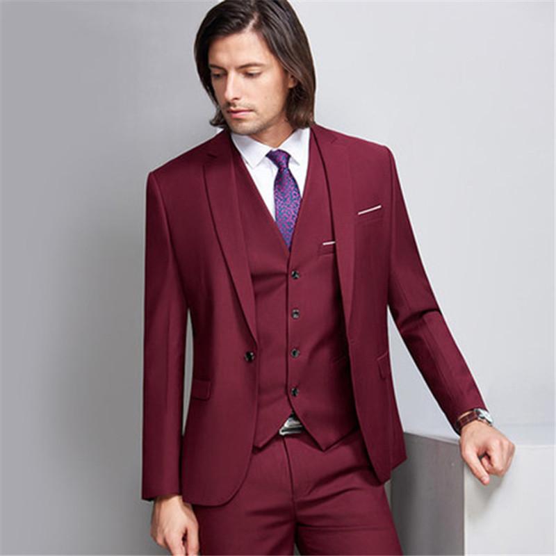 

Formal Classic Men Suit 3 Pieces(Jacket+Pants+Vest) 2020 Fashion Groomsman Wedding Suits Slim Prom Bridegroom Wine Red Color 186, Custom color