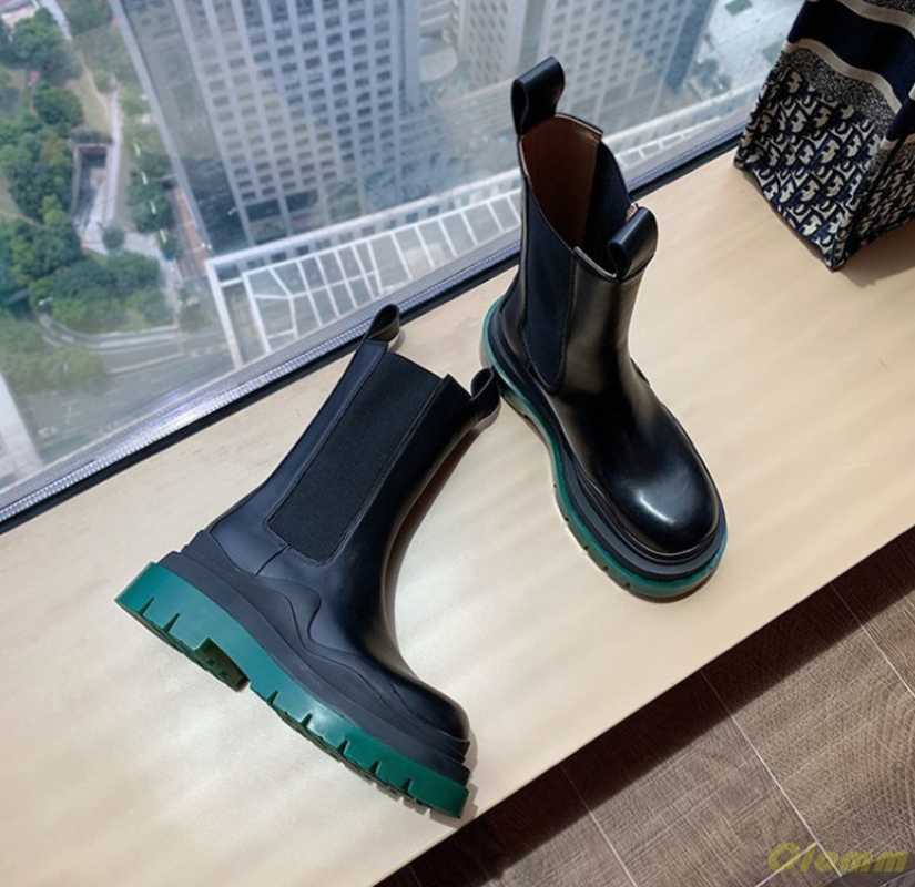 

2020 Genuine Leather Women Boots Platform Boots Women Chunky Heel Winter Shoes Mid-Calf, Green