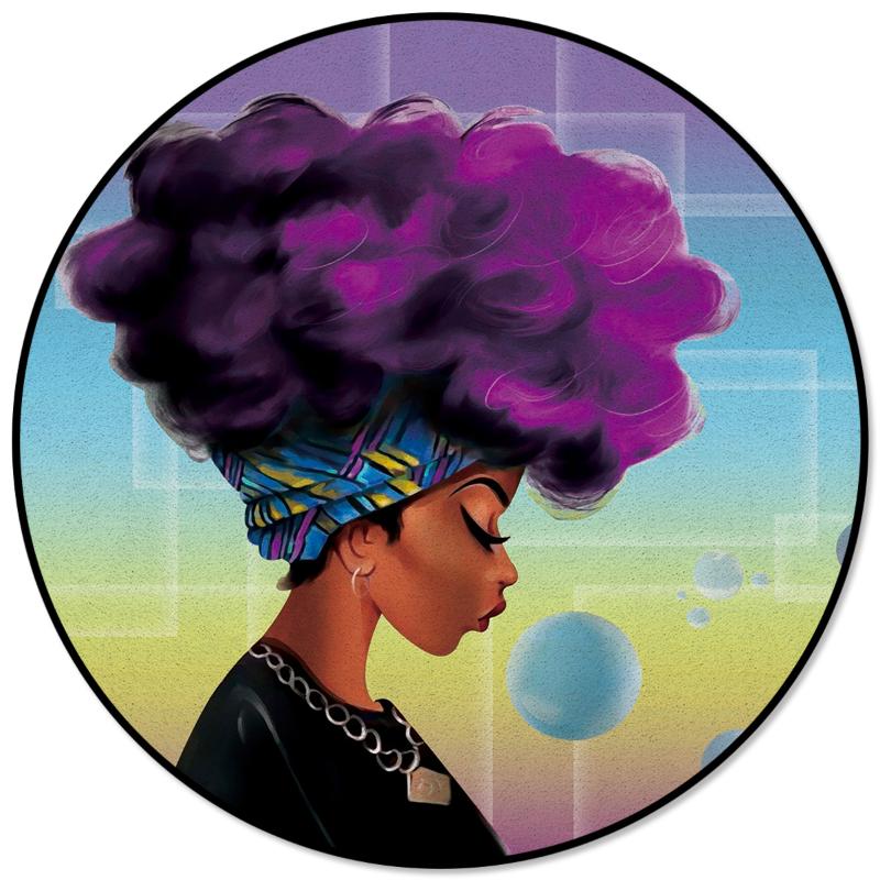 

African Women Purple Hair Print Round Carpets for Kids Room Big Area Rug Floor Mat For Bedroom Living Room Home Decor, As pic