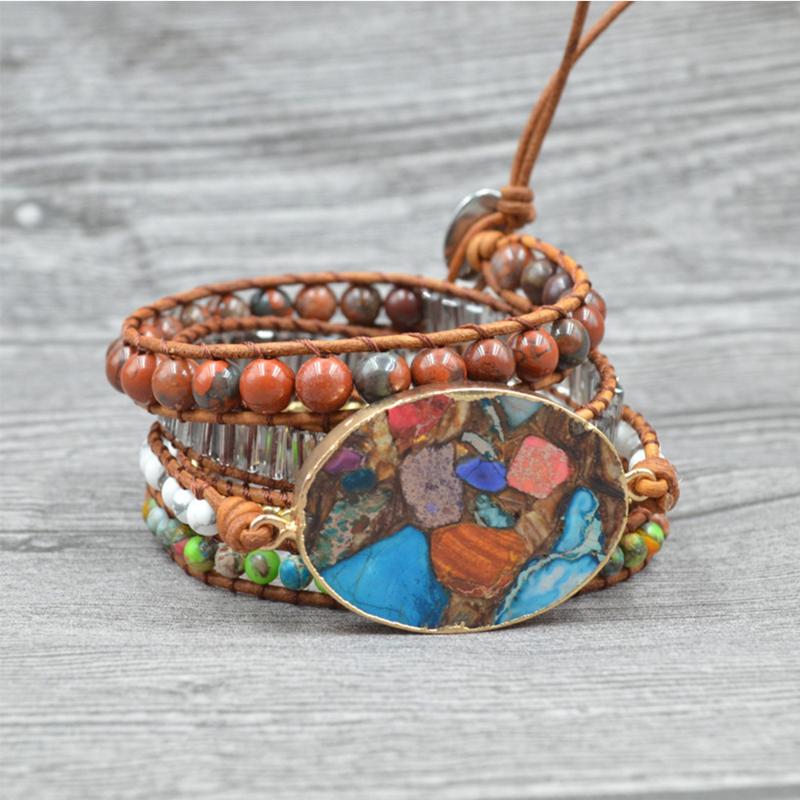 

5Layers Picasso Stone Crystal Wrap Bracelets for Women Girls Howlite Beads Ethnic Multicolor Emperor Stone Boho Charm Bracelet