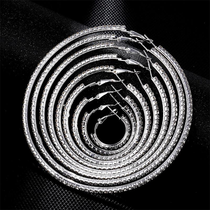 

IFMIA Shiny Big Rhinestone Hoop Earrings for Women Round Circle Gold Silver Color Round Hoop Earrings Jewelry for Gift Female