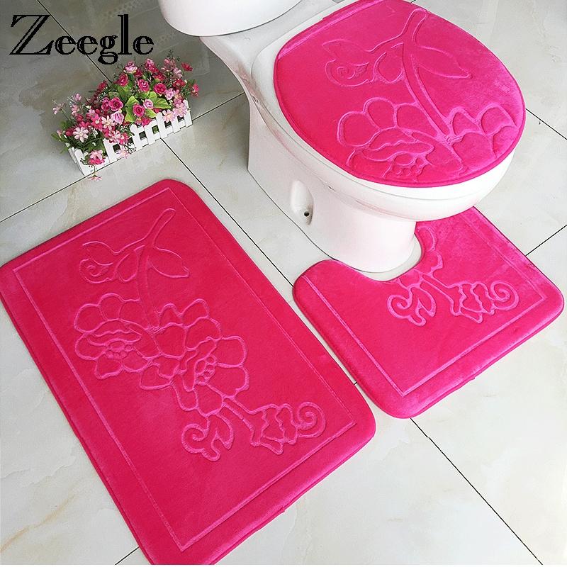 

Zeegle 3pcs Bathroom Mat Set Solid Bath Mats Anti Slip Bathroom Rugs and Toilet Mat Products