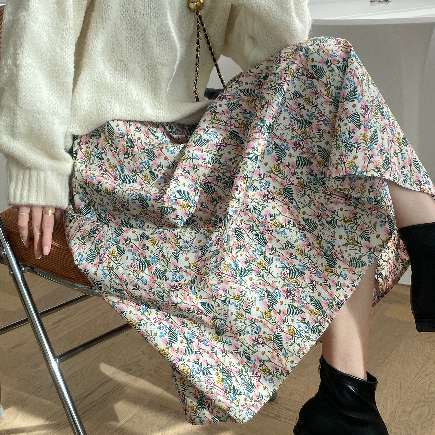 

2021 New High Floral Print Autumn Elegant Long Skirt Femme Stretch Waist Jupe Saia Women Flower Skirts A9tq, Pink