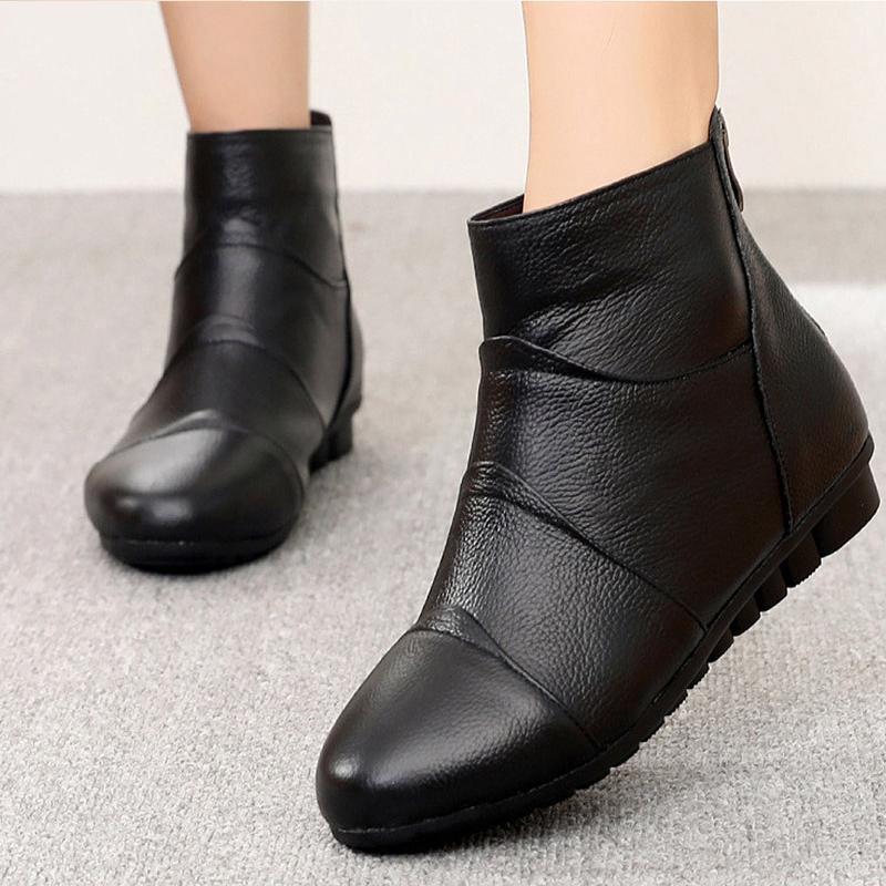 

Winter Women's Boots Genuine Leather Wedges Zipper Ankle Boots for Women Velvet Plush Snow Warm Non Slip Female Shoes1, Brown