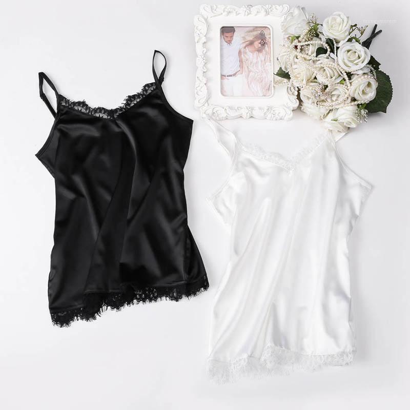 

Summer Silk Tank Top 2020 Women Sexy V Neck Basic Tops Plus Size Female Tank Tops Casual Womens Vest Lace Camisole1, White