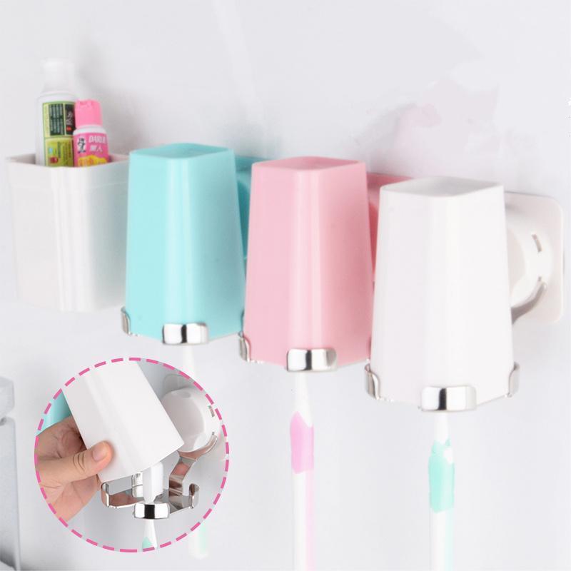 

Hight quality Toothbrush Holder Suction Hooks Cup Organizer wash toothbrush cup wall mount sucker Bathroom Accessories1
