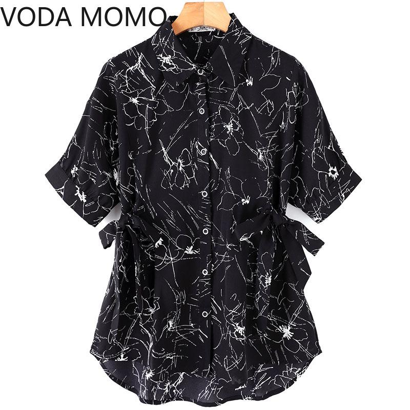 

2020 summer short sleeve printed women's shirt blouse for women blusas womens tops and blouses chiffon shirts plus size, Black