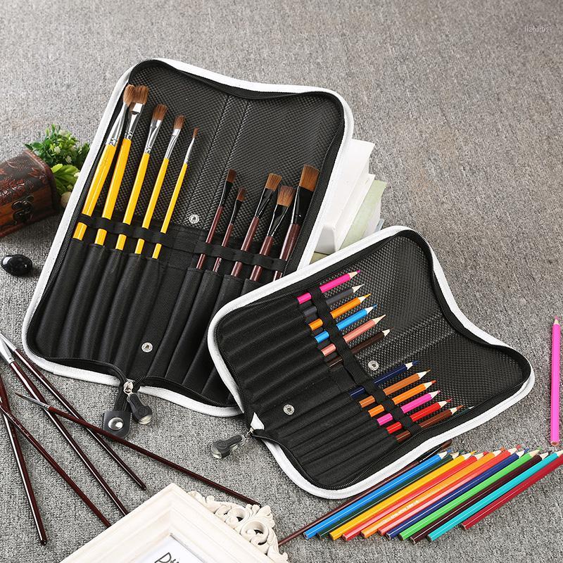 

Big and Small White Color Canvas Pencil Case Folding Zipper Bag for Brush1