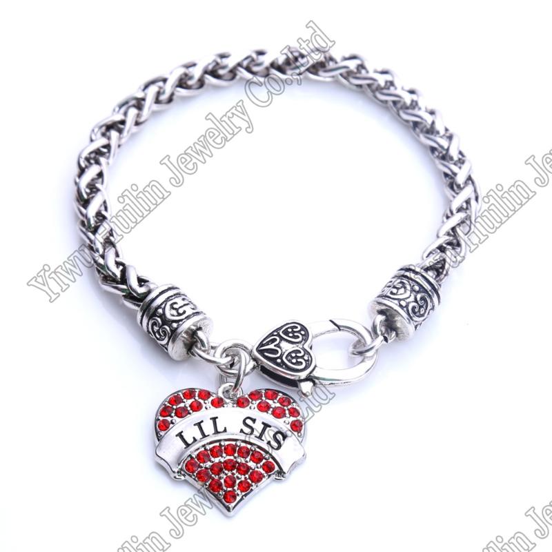 

LIL SIS Heart Love Clear Rhinestone Heart Charm Bracelet Wristband