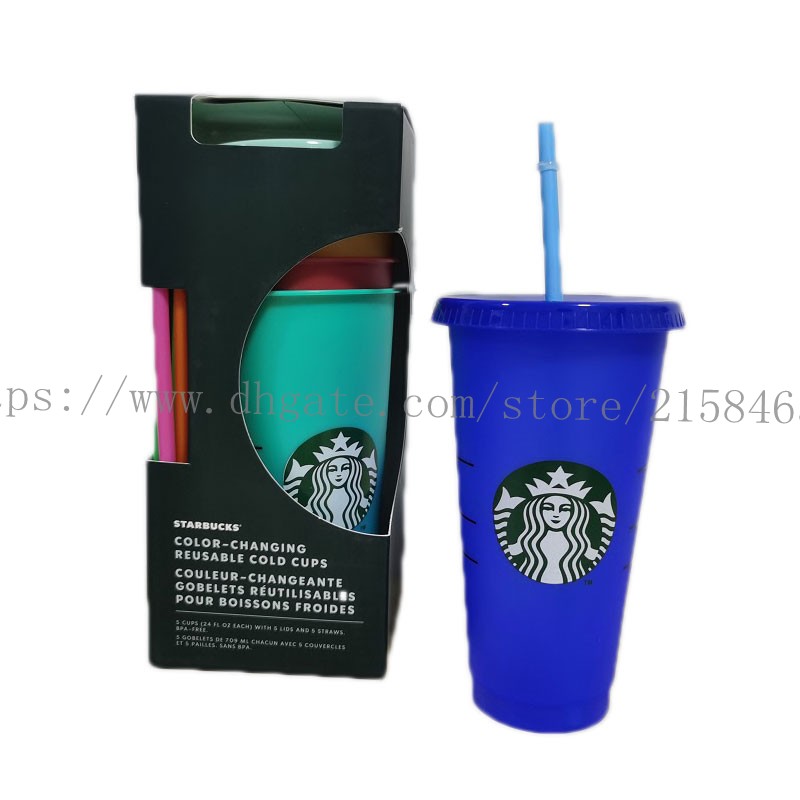 

24OZ Color Change Tumblers Plastic Drinking Juice Cup With Lip And Straw Magic Coffee Mug Costom Starbucks color changing plastic cup free, Minimum 5 pieces