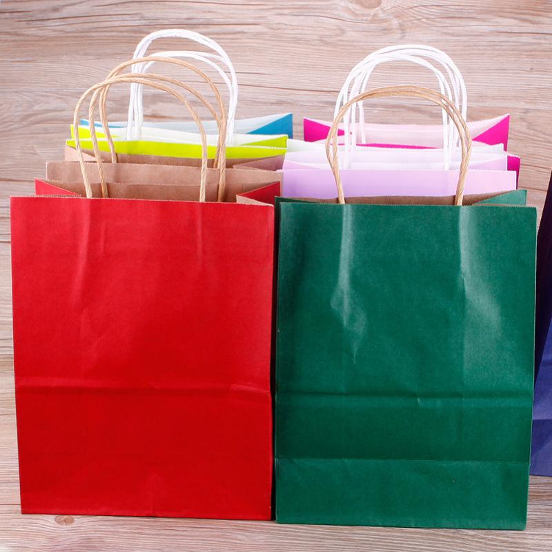 

New Different Color Wedding Gift Bag Kraft Paper With Handle Birthday Party Gift Christmas New Year Shopping Bags #242291