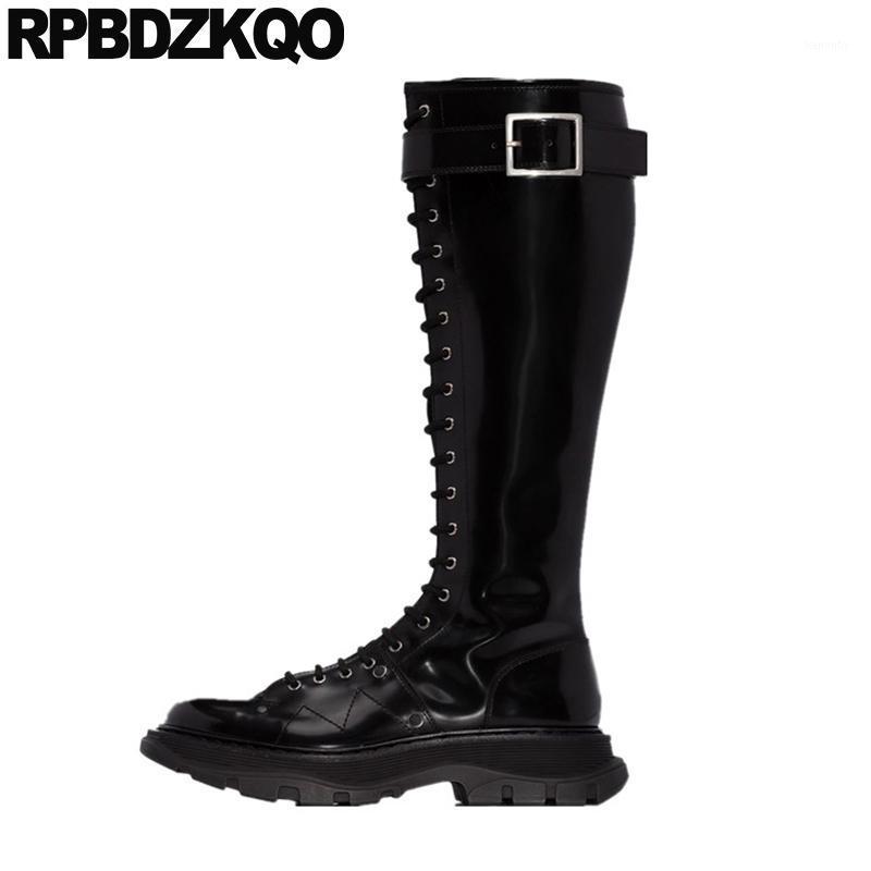 

Slim Long Patent Leather Motorcycle Biker Belts Knee High Waterproof Winter Boots Women Platform Flatform Designer Shoes Muffin1, Black