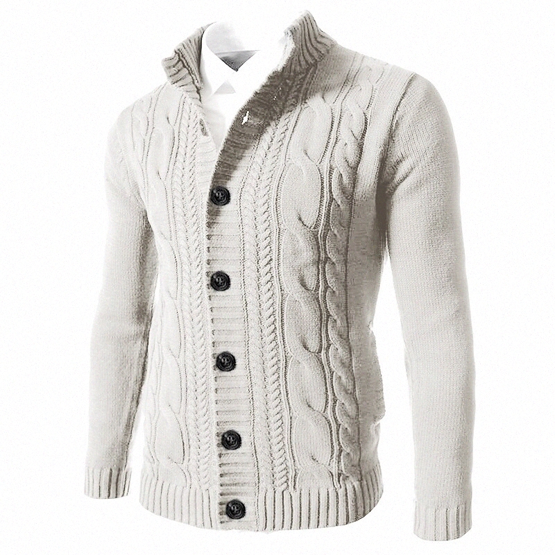 Men's Unisex Cardigan Knitted Solid Color Stylish Vintage Style Long Sleeve Sweater Cardigans Stand Collar Fall Winter Blue Gray Khaki 44Sv#