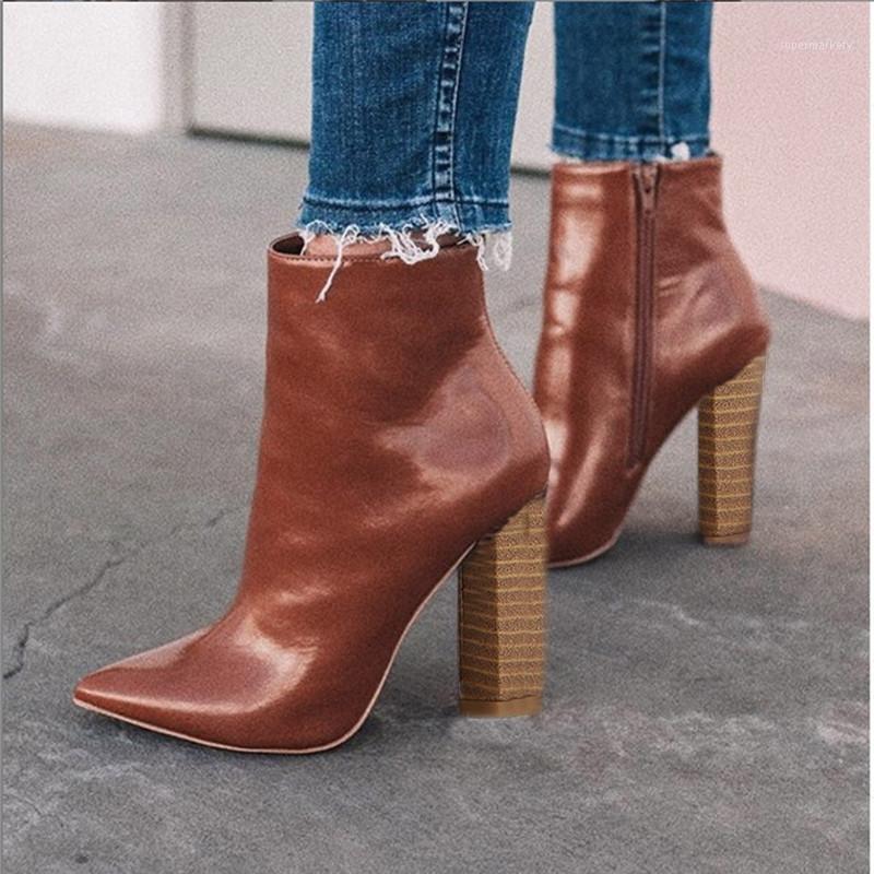 

Boots Women Pointed Toe Genuine Leather Boots Women Zipper Thick Ankle Botas High Heel Work & Safety Boot Pour 551, Bw