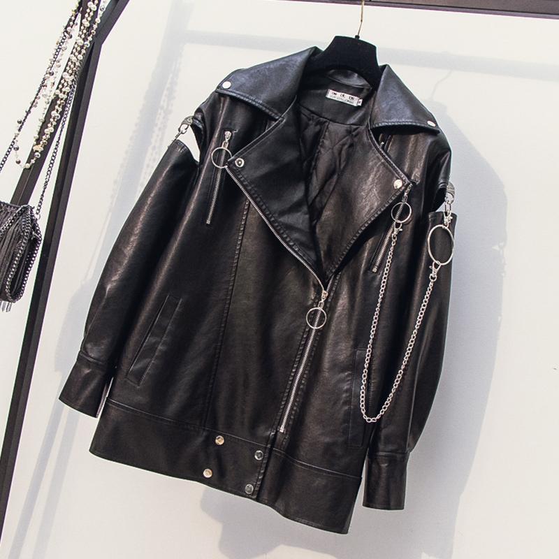 

Plus Size 5XL Leather Windbreaker Loose Faux Leather Trench Coat Women / Men Autumn Winter New Shoulderless Jacket Coat, Black