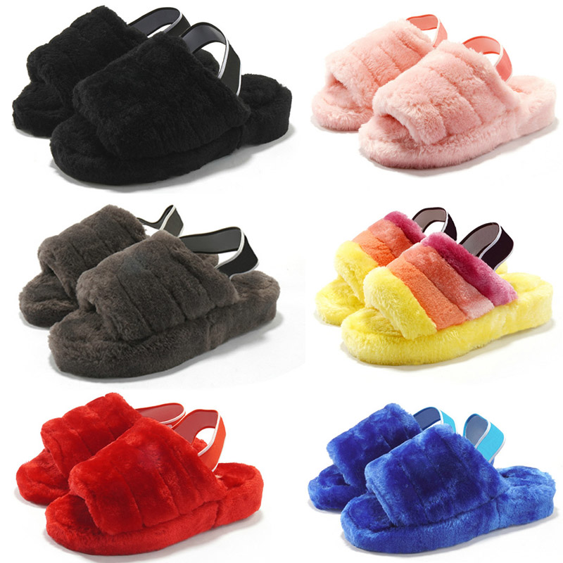 

2020 Latest Autumn And Winter Leisure Plush Slippers Flat Comfortable Home Slippers For Ladies Classic Interlock Fur Slides 36-42, Black