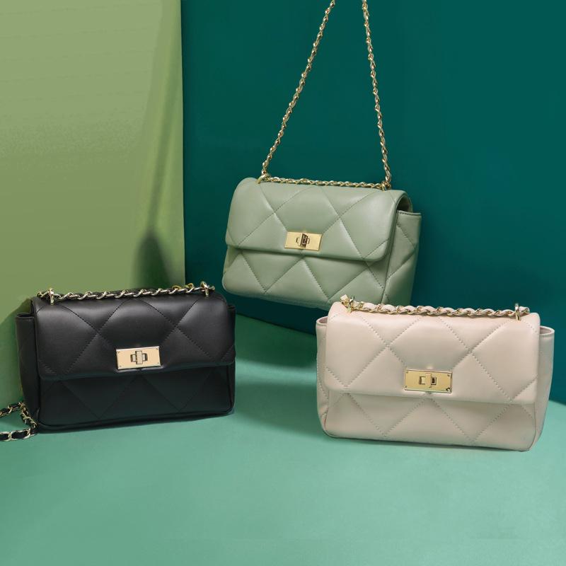 

2020 new bags leather women bag rhombic chain bag underarm shoulder messenger, Black