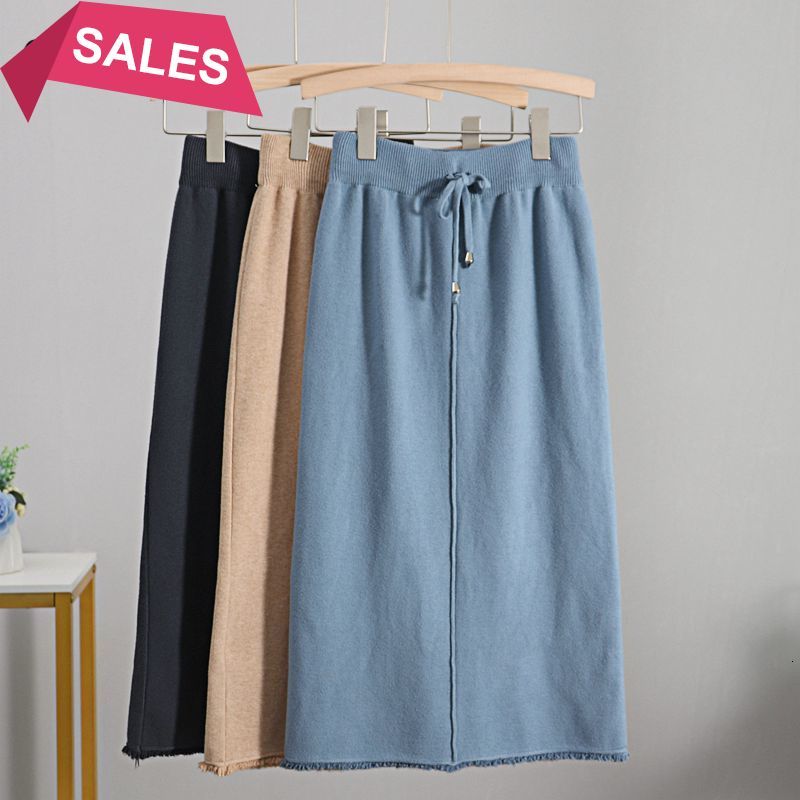 

2021 New Knit Women Drawstring Midi Skirts Autumn Winter Long Maxi Bodycon Pencil Sweater Skirt Oml5, Blue g188