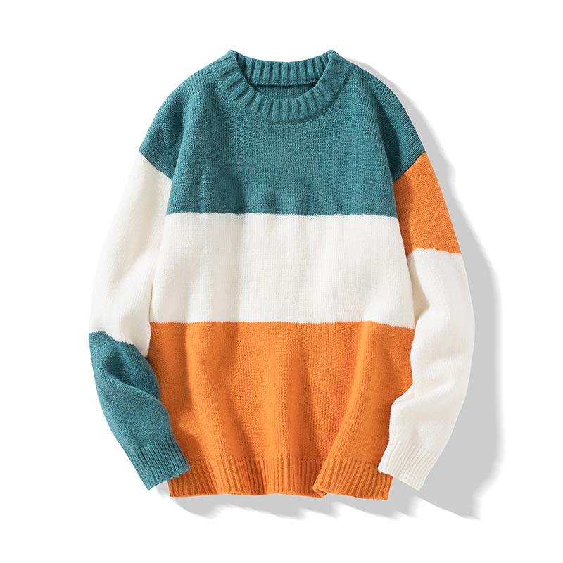 

2020 New Brand Sweater Men Streetwear Fashion Striped Pullover Men Knitwear Thick Warm Pull Homme Autumn Winter Mens Sweaters, Green