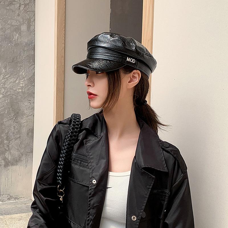 

New Unisex hats wild wool flat cap ladies British painter hat men handsome retro navy cap sailor gorros, Black