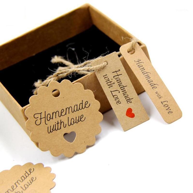 

100Pcs/set Handmade with Love Kraft Paper Tag Strings Labels Mark gift paper tags Cookies Display Packing Gift Label Card1