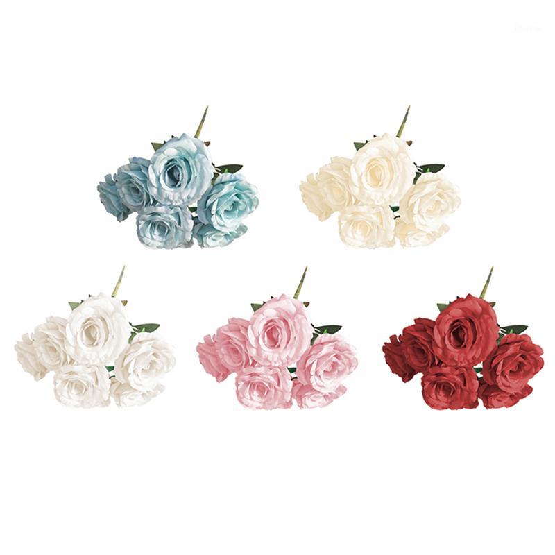 

High Quality 7 Heads Rose flowers bouquet Noble Rose wedding decoration artificial flowers Faux silk flower roses home decor1, Blue