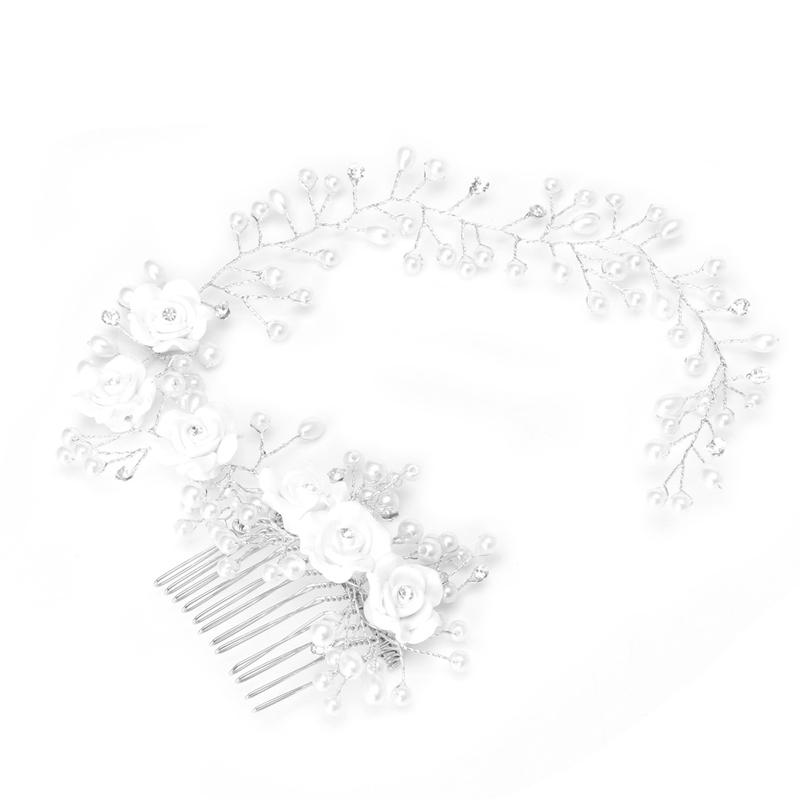 

Hair Clips & Barrettes Bridal Flowers Faux Pearl Wedding Girl Tiara Floral Headdress Headband Comb