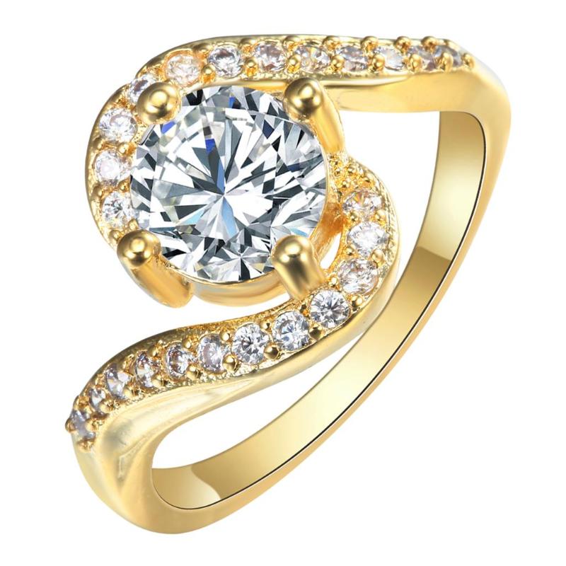 

UFOORO White Round Zircon Luxury Gold ring for women wedding pure flower crystal cubic zircon bague fashion jewelry
