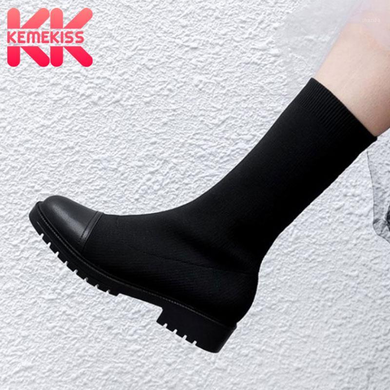 

KemeKiss Women Short Boots Fashion Flats Winter Shoes Woman Warm Stretch Boot Casual Daily Lady Office Footwear Size 34-391, Black