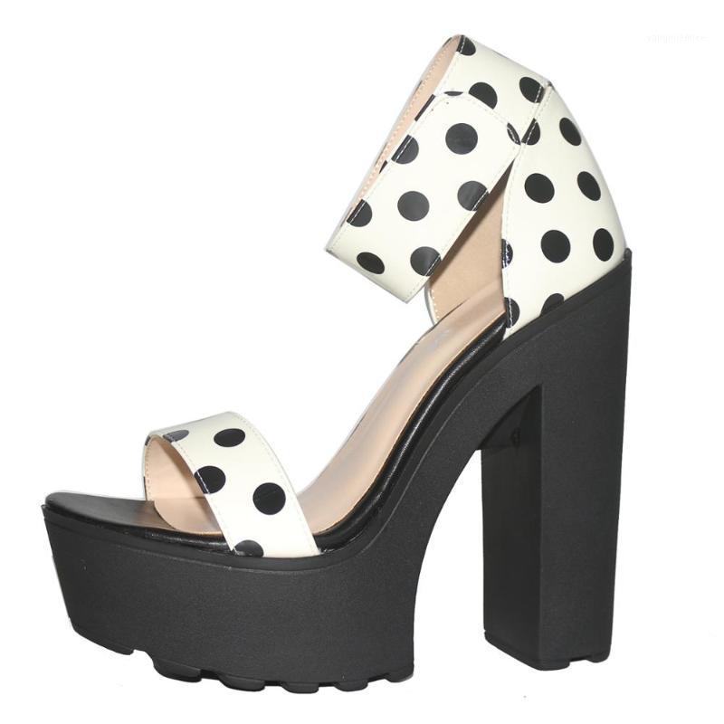 

TIMETANG Summer Chunky Heels Platform Women Sandal Fluorescent Party Shoe Night Club Dot Mujer Sandalia Ladies Shoes for Girls1, White